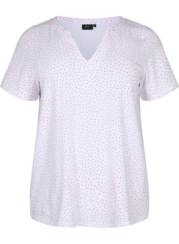 T-skjorte i bomull med striper og v-hals , B.White/S. Pink Dot, Packshot image number 0