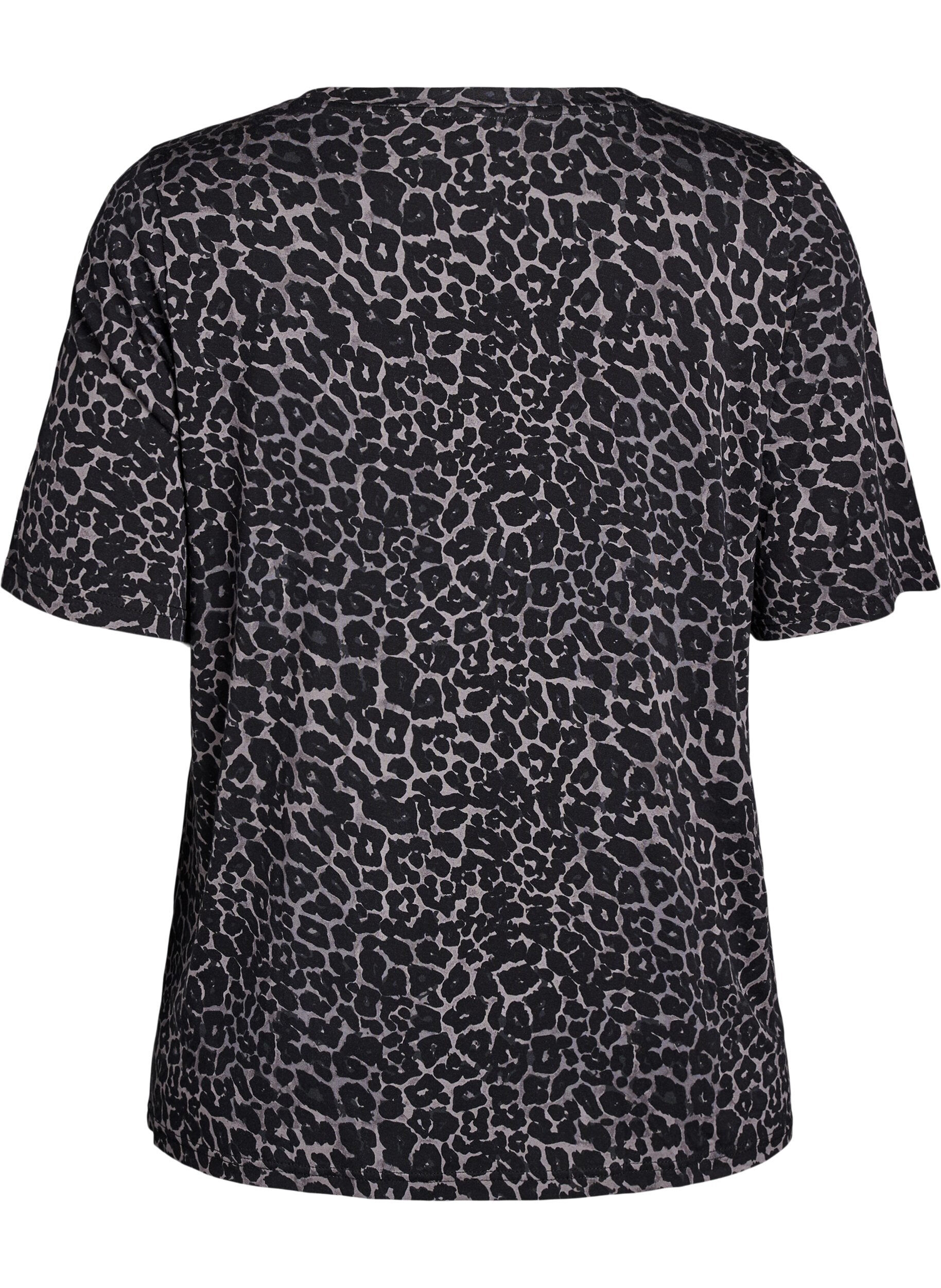 ZizziT-skjorte med TENCEL&trade; Lyocell og leopardm&oslash;nster, Gr&aring;, Packshot image number 1