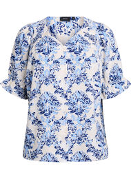 Skjortebluse med 1/2 ermer, Beige