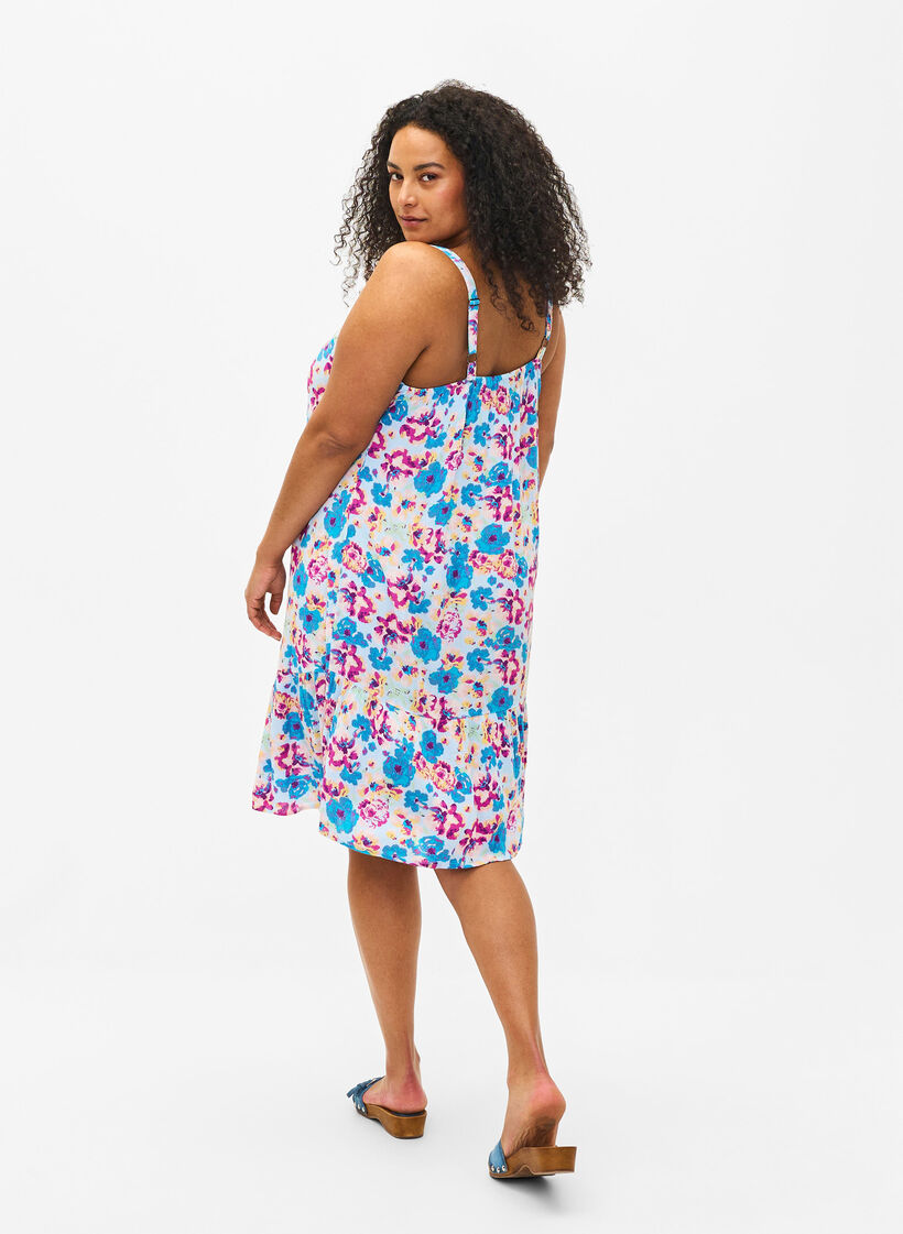 Sommerkjole i viskose med stropper, Multi Flower AOP, Model image number 1