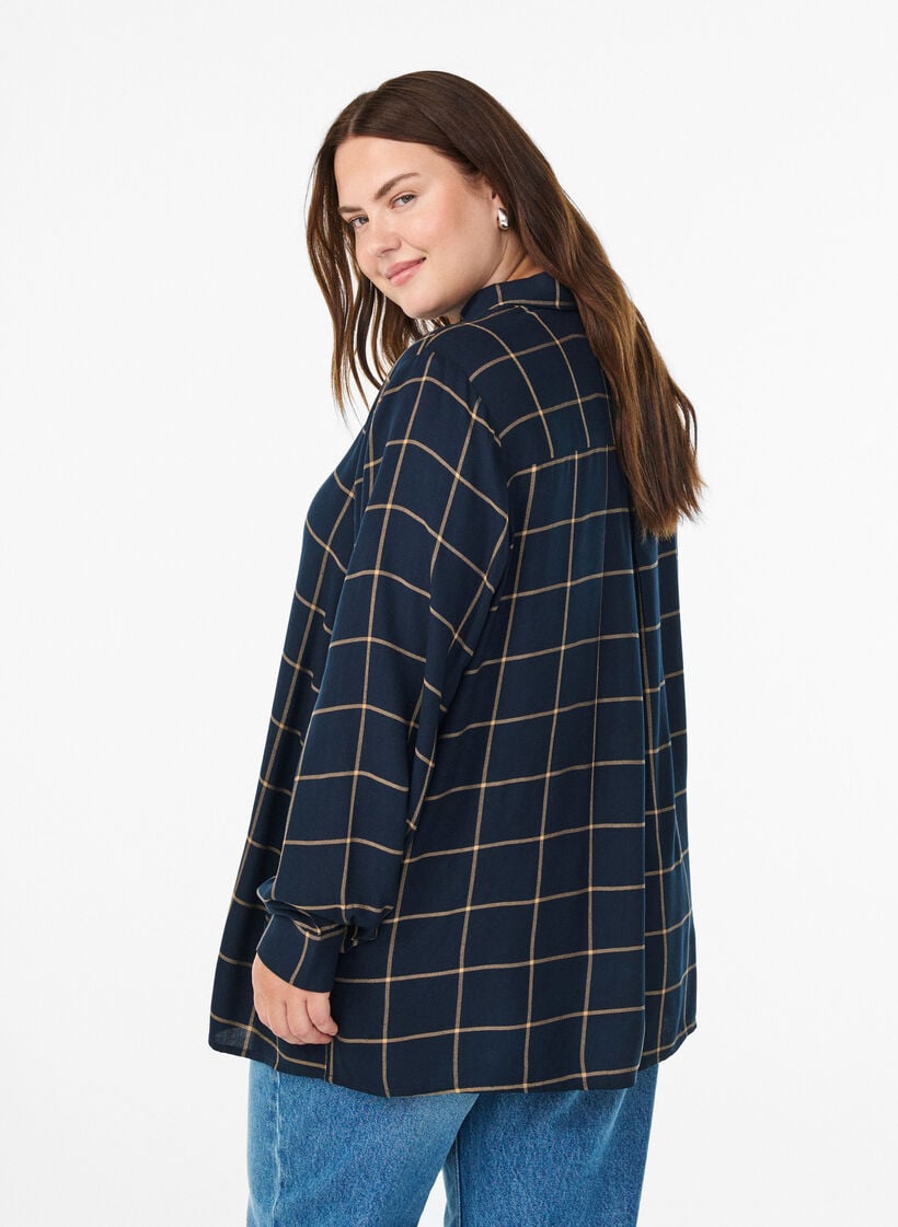 Rutete oversized bomullsskjorte, Blå, Model image number 2