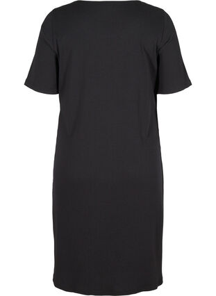 Kortermet kjole i et ribbet materiale, Black, Packshot image number 1
