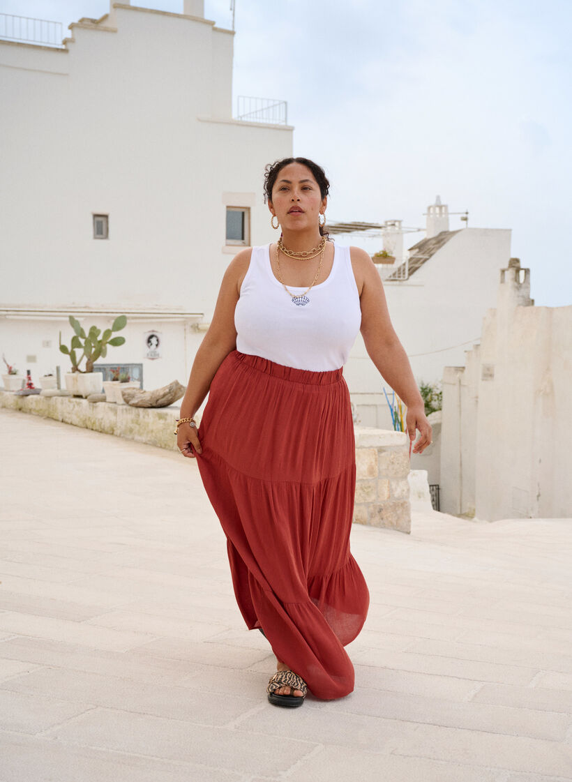 Langt skj&oslash;rt med strikk i livet, R&oslash;d, Image image number 0