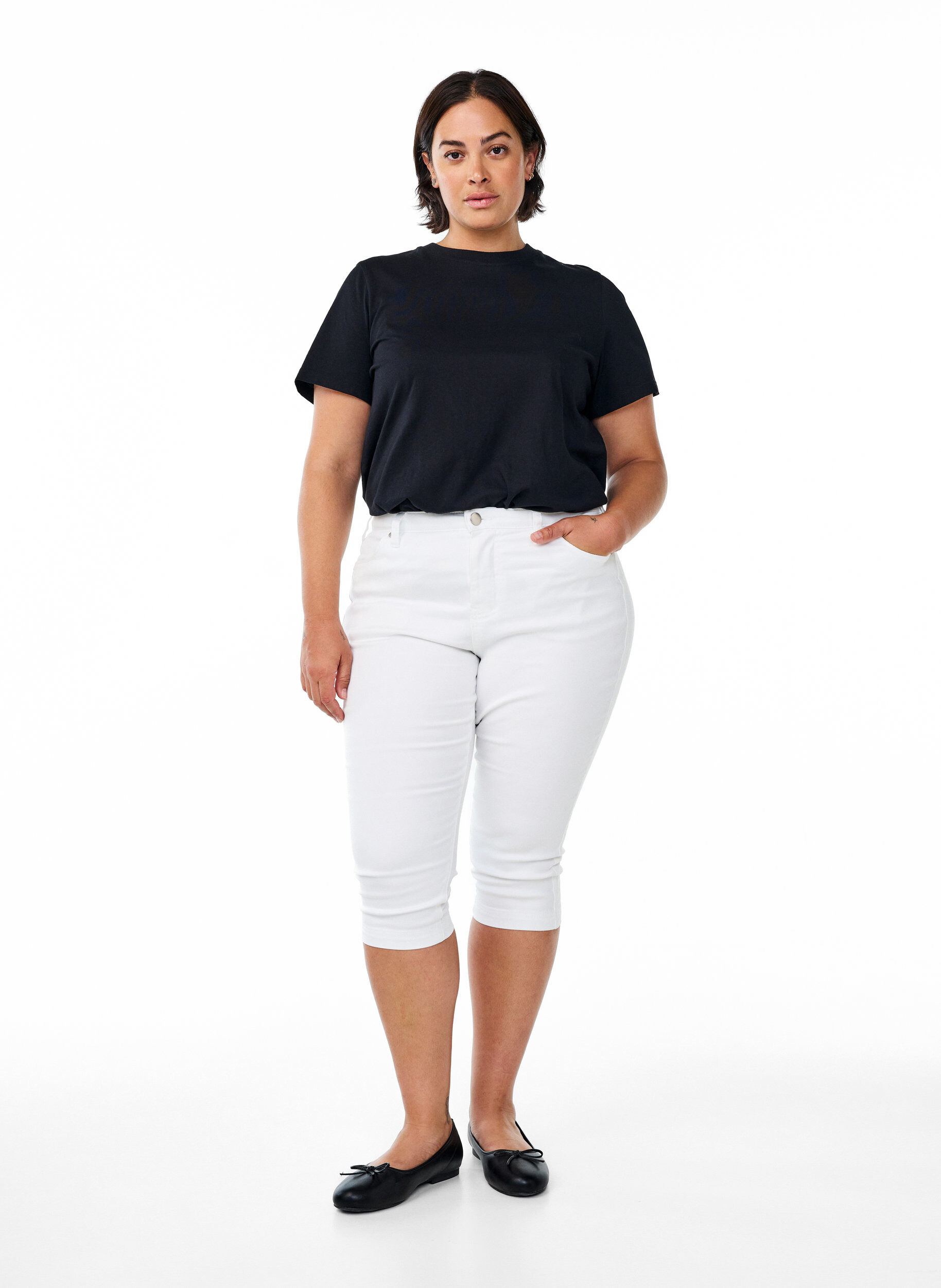 ZizziAmy capribukser med h&oslash;yt liv og super slim fit, Hvit, Model image number 0