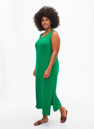 Ermeløs kjole i ribbestrikket viskose, Jolly Green, Model image number 0