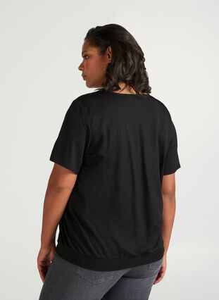 Bluse med korte ermer, Black, Model image number 1