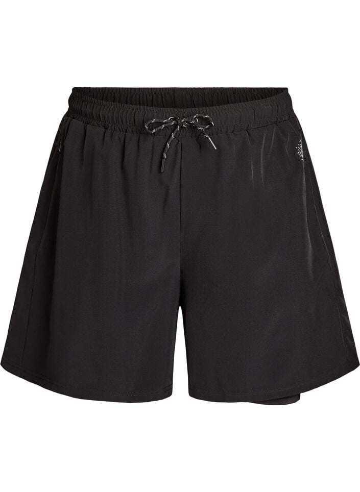 Treningsshorts med innershorts og en lomme til telefonen, Svart, Packshot image number 0