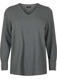 Langermet bluse med bred mansjett og knapper, Dark Grey Melange