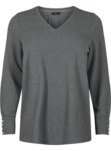 Langermet bluse med bred mansjett og knapper, Dark Grey Melange, Packshot image number 0