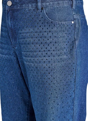 Zizzi Straight fit jeans med rhinesteiner og høy midje, Dark Blue, Packshot image number 2