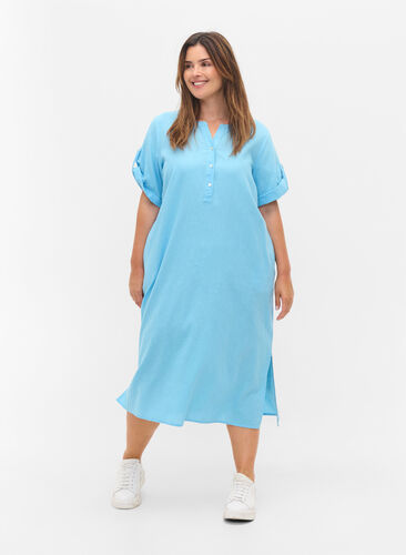 Lang skjortekjole med korte ermer, Alaskan Blue, Model image number 2