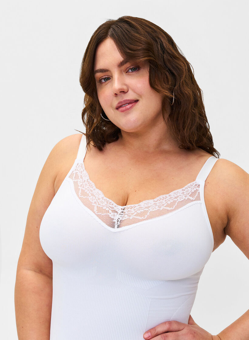 Shapewear bodystocking med blonder, Bright White, Model