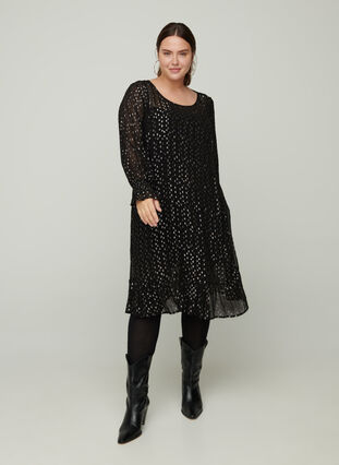 Langermet kjole i viskose, Black, Model image number 2
