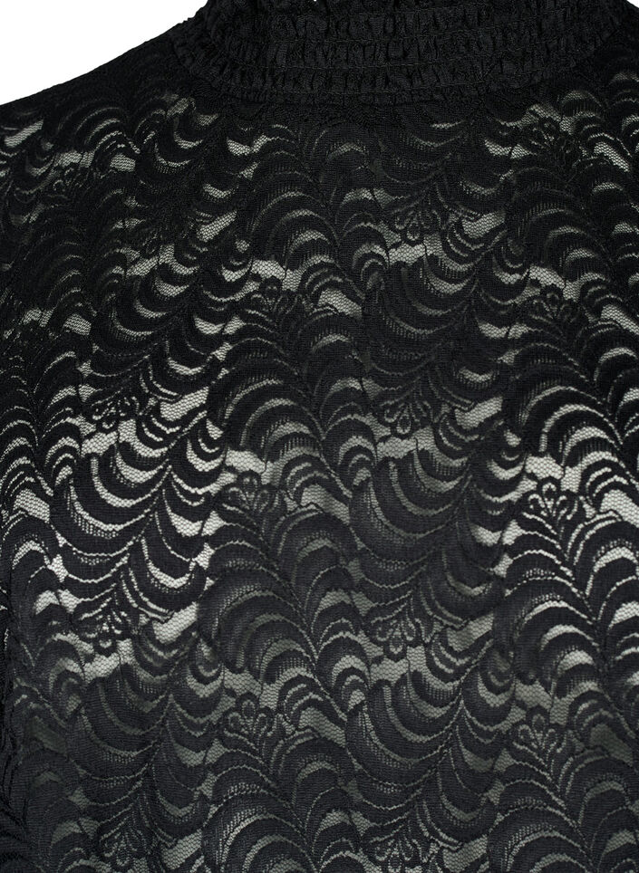 Blondebluse med lange ermer og vaffelsøm, Black, Packshot image number 2