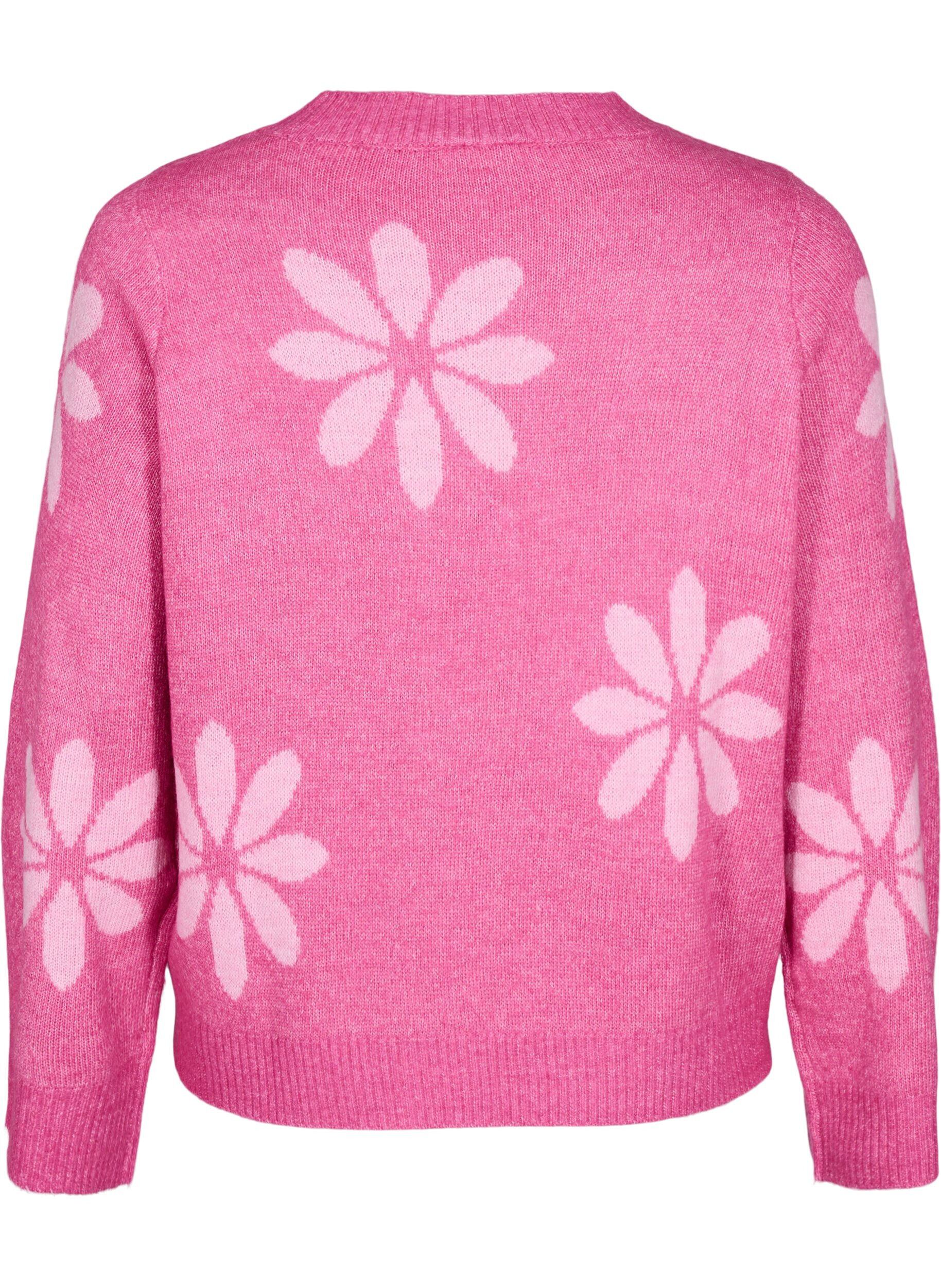 Zizzi Strikket bluse med blomster, Raspberry Rose Comb, Packshot image number 1