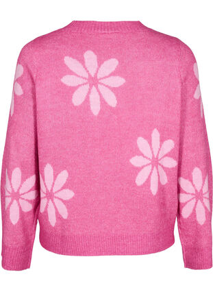 Zizzi Strikket bluse med blomster, Raspberry Rose Comb, Packshot image number 1
