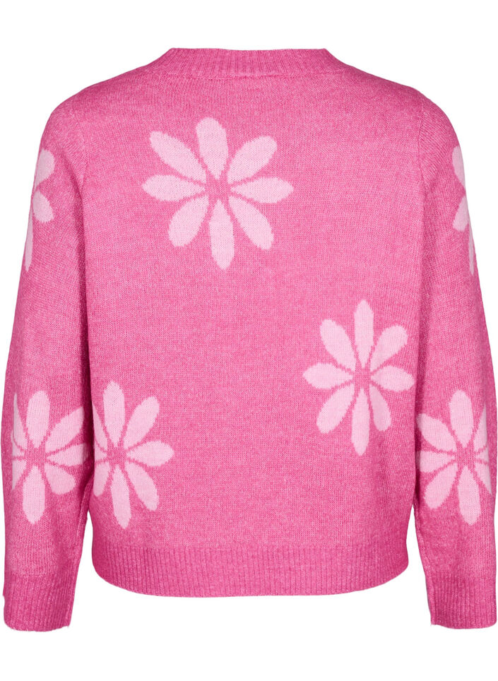 Strikket bluse med blomster, Raspberry Rose Comb, Packshot image number 1