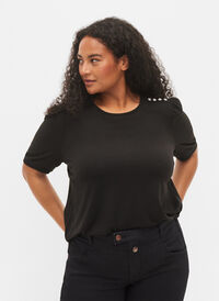 Bluse med korte puffermer, Black, Model