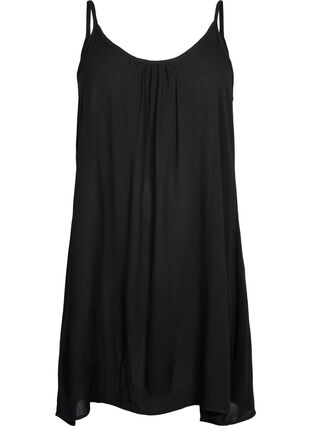 Ensfarget kjole i viskose med stropper, Black, Packshot image number 0