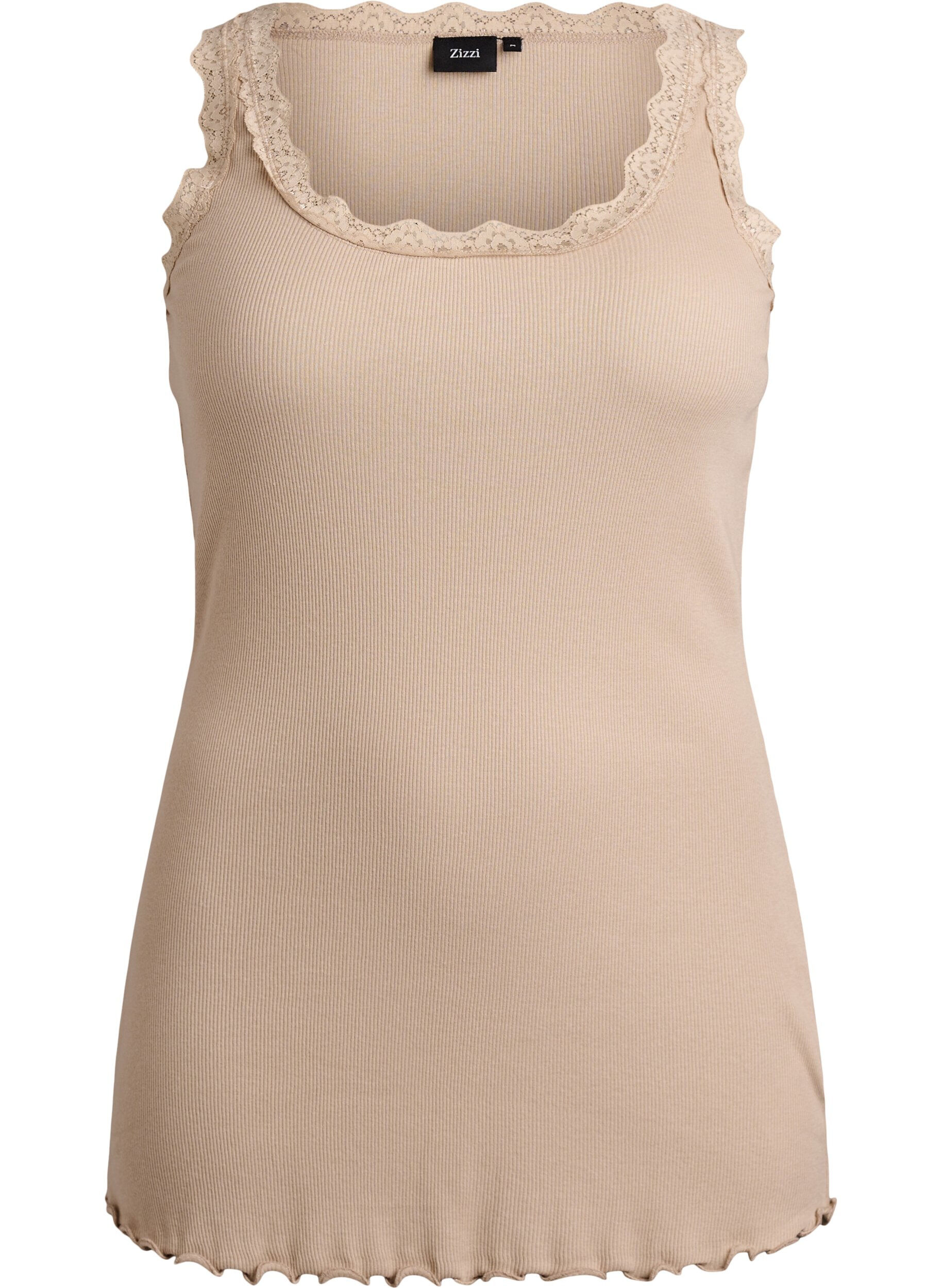 ZizziTopp med blondekant, Beige, Packshot image number 0