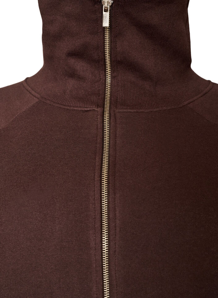Sweat cardigan med h&oslash;y krage og glidel&aring;s, Brun, Packshot image number 2
