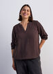 Bluse med ballongsilhuett og V-hals, Brun, Model image number 0