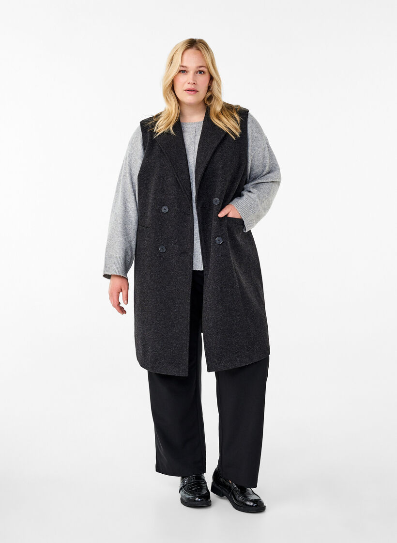 Lang vest i ull-look, Dark Grey Melange, Model image number 2