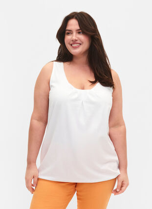 Bomullstopp med rund hals og blondekant, Bright White, Model image number 0