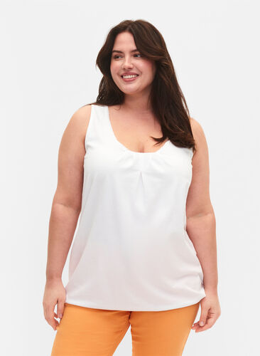 Bomullstopp med rund hals og blondekant, Bright White, Model image number 0