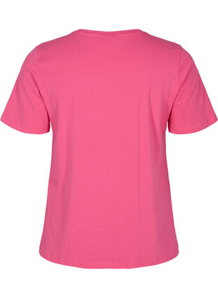 Ensfarget basis T-skjorte i bomull, Hot Pink, Packshot image number 1