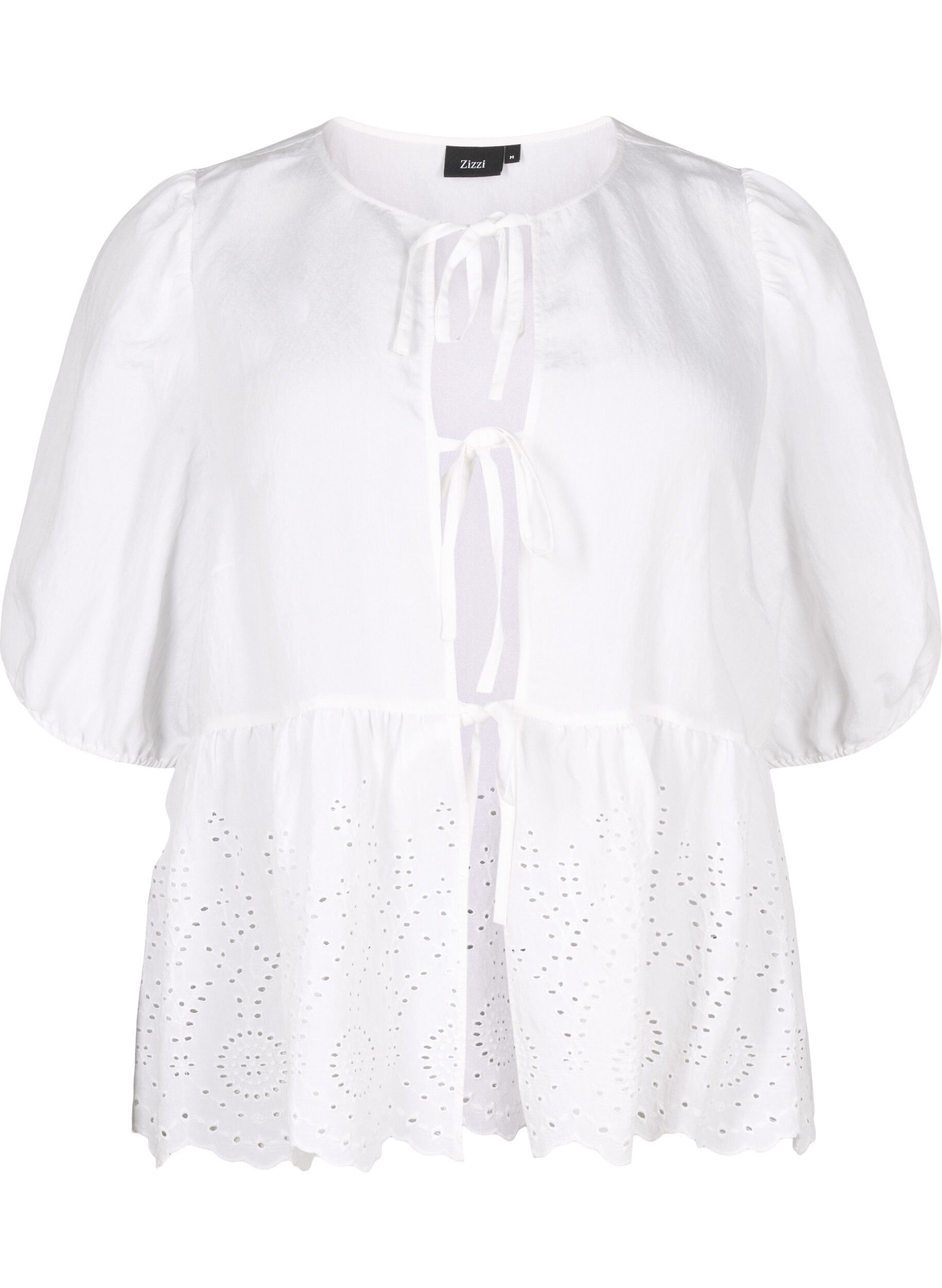 Zizzi Bluse i viskose med engelsk broderi, Bright White, Packshot image number 0