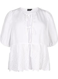 Bluse i viskose med engelsk broderi, Bright White