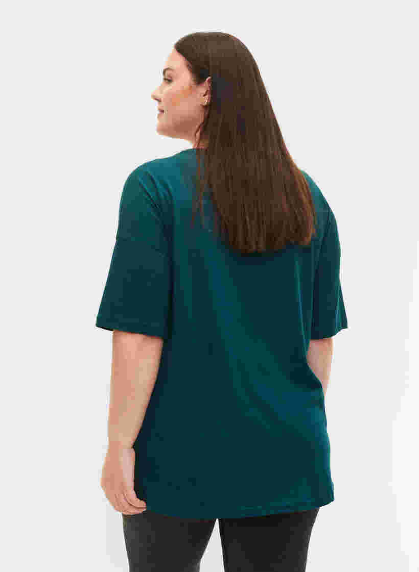 T-skjorte i bomull med trykk, Deep Teal/Sea Pink, Model image number 1