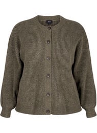 Ribbestrikket cardigan med knapper, Grønn