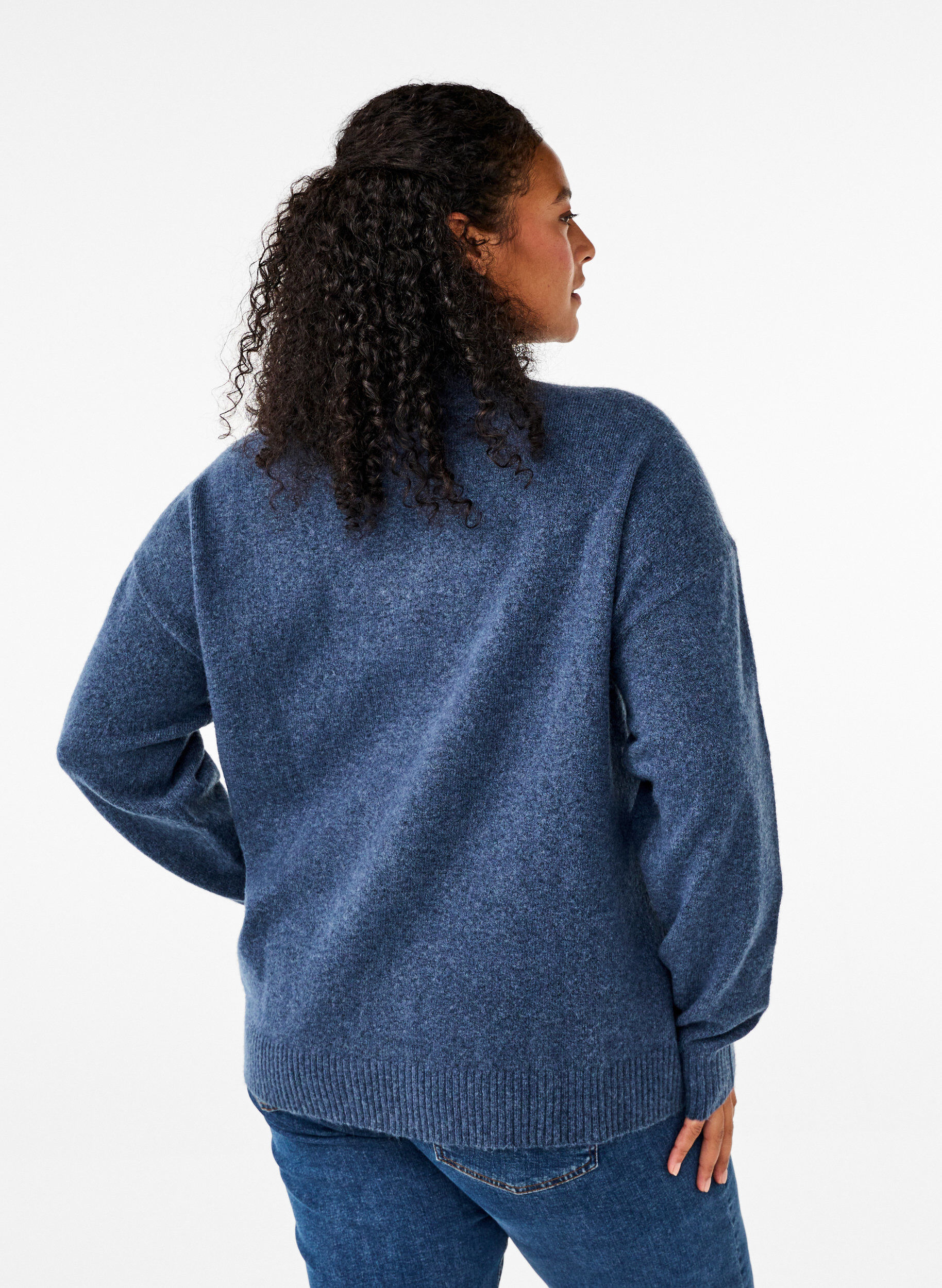 Zizzi Strikket ullbluse med h&oslash;y hals, Bering Sea Mel., Model image number 1
