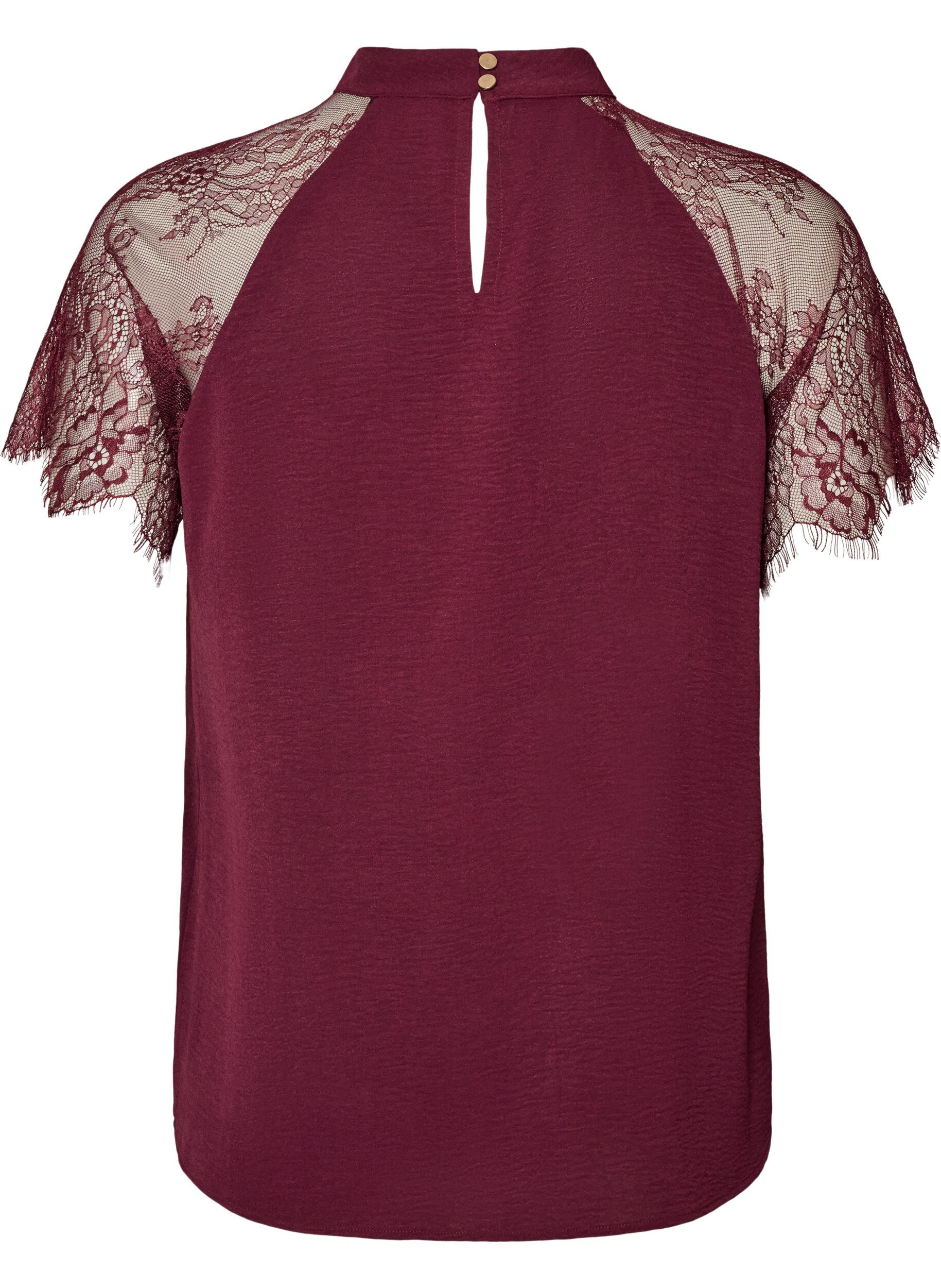 ZizziBluse med korte blondeermer og h&oslash;y hals, R&oslash;d, Packshot image number 1