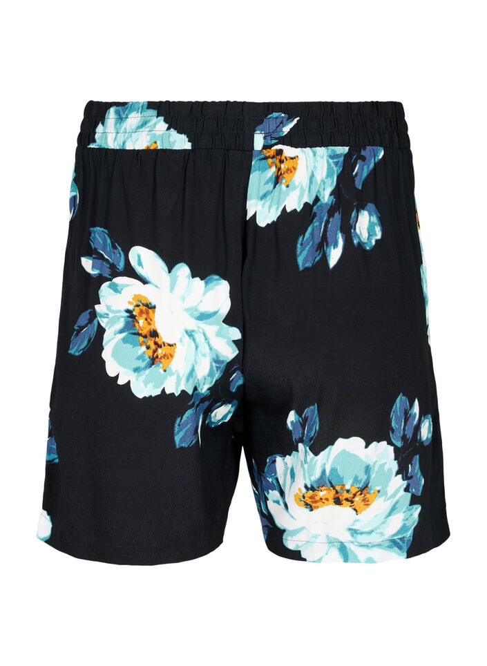 Shorts med løs passform i viskose, Black Big Flower, Packshot image number 1