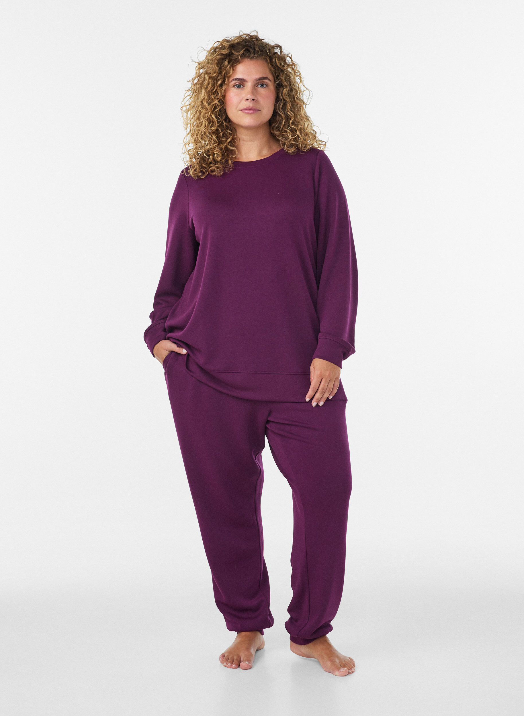 ZizziLangermet jersebluse med rund hals, Lilla, Model image number 1