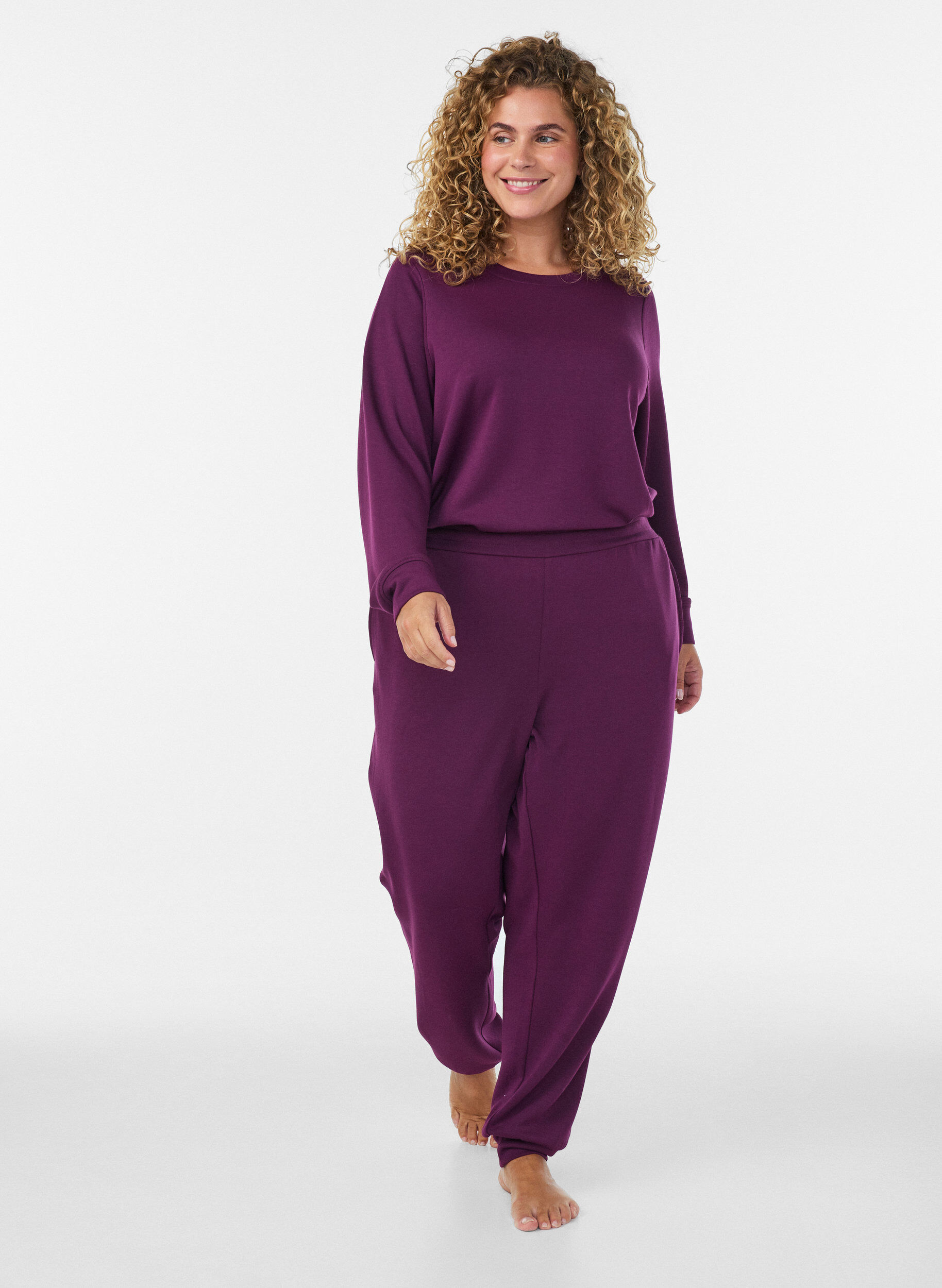 ZizziJerseybukser med h&oslash;y midje og lommer, Lilla, Model image number 0