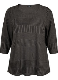 Bluse med 3/4-ermer og stripemønster, Dark Grey Melange