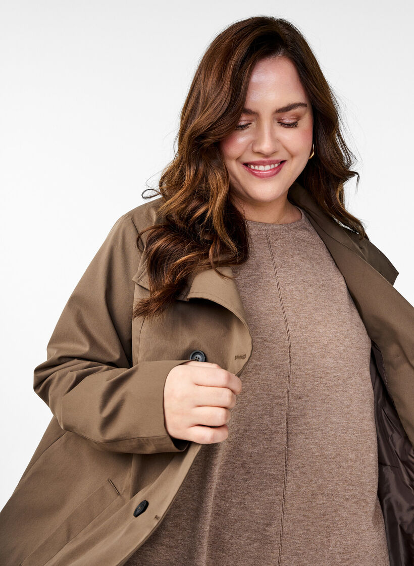 Vannavvisende vårjakke med A-linjesnitt, Brun, Image image number 0