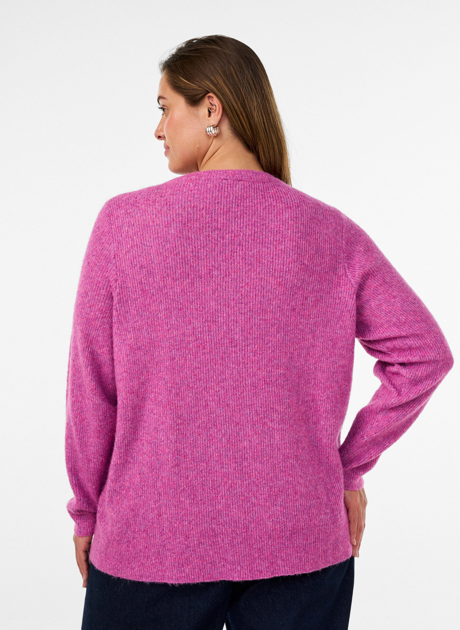 ZizziMelert strikkebluse med rund hals, Lilla, Model image number 2