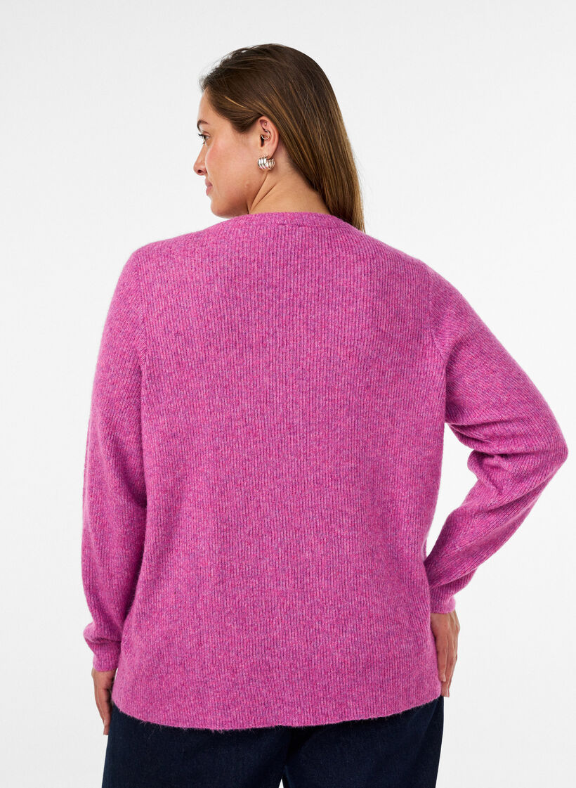 Melert strikkebluse med rund hals, Lilla, Model image number 2