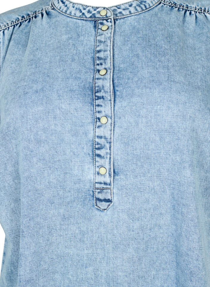 Kortermet dongerikjole i denim med a-linjesnitt, Blue denim, Packshot image number 2