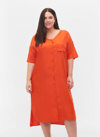 Kortermet skjortekjole i viskose, Mandarin Red, Model