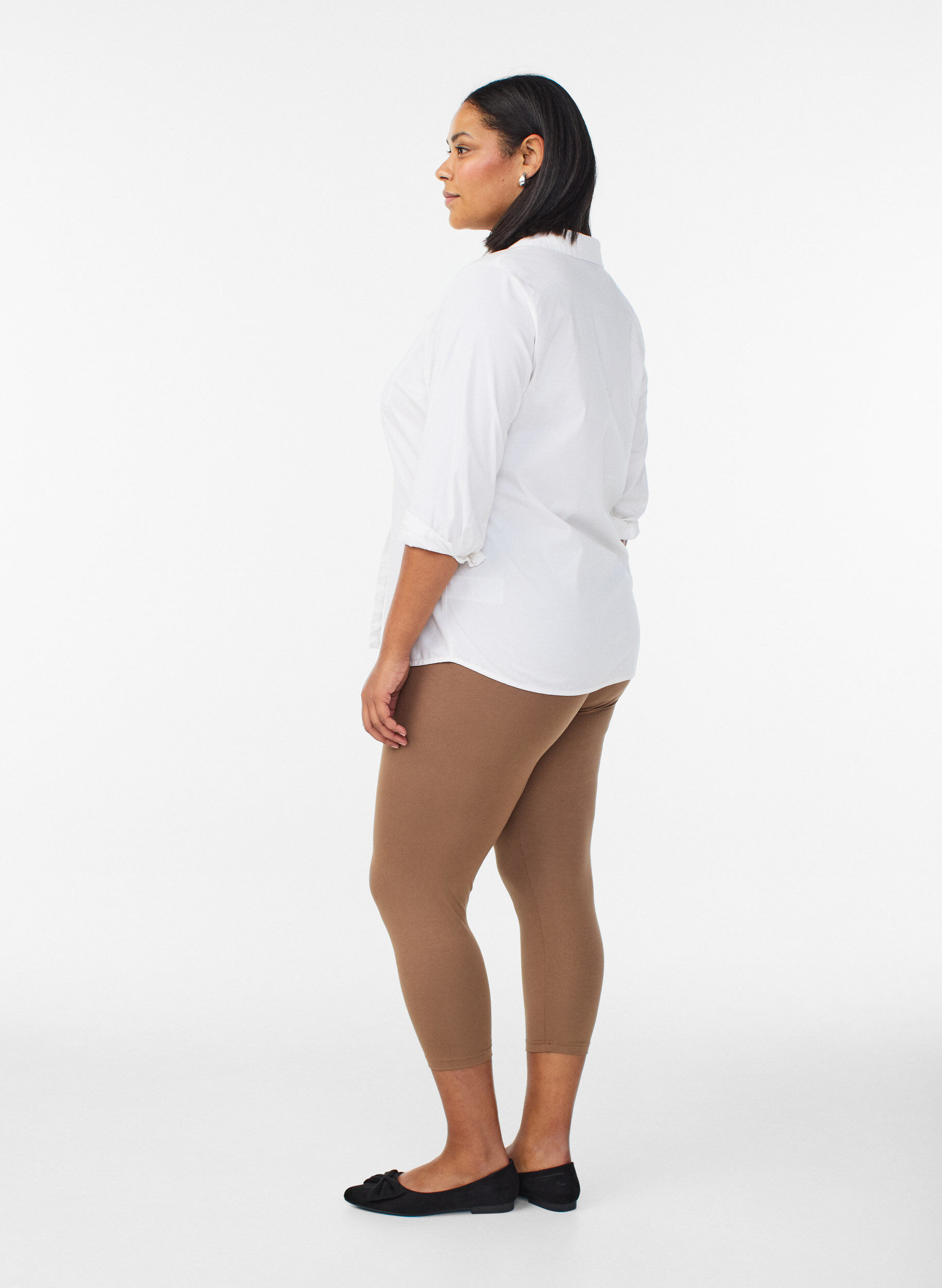 ZizziBasisleggings i viskose med 3/4-lengde, Brun, Model image number 2