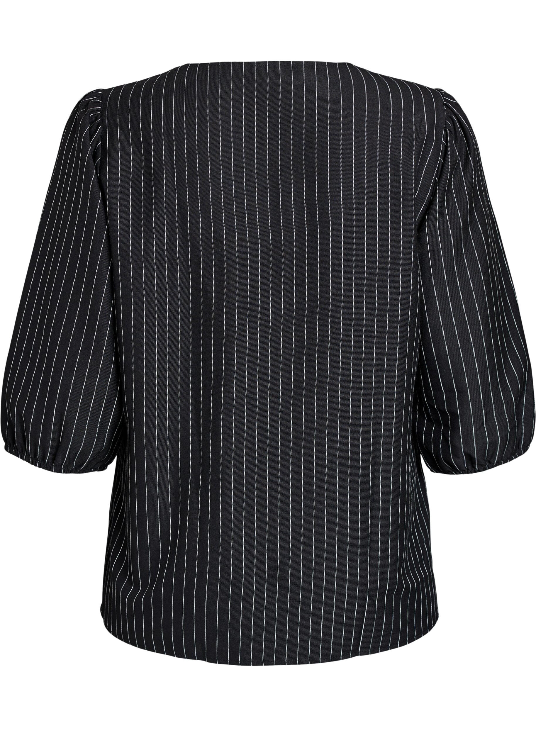 Zizzi Bluse med pinstriper og knytesnorer, Svart, Packshot image number 1