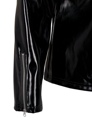 Wet look bikerjakke, Black, Packshot image number 3