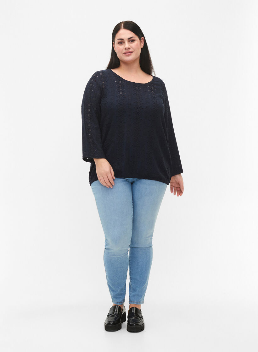 Bluse med V-hals og glidelås, Navy Blazer, Model image number 2