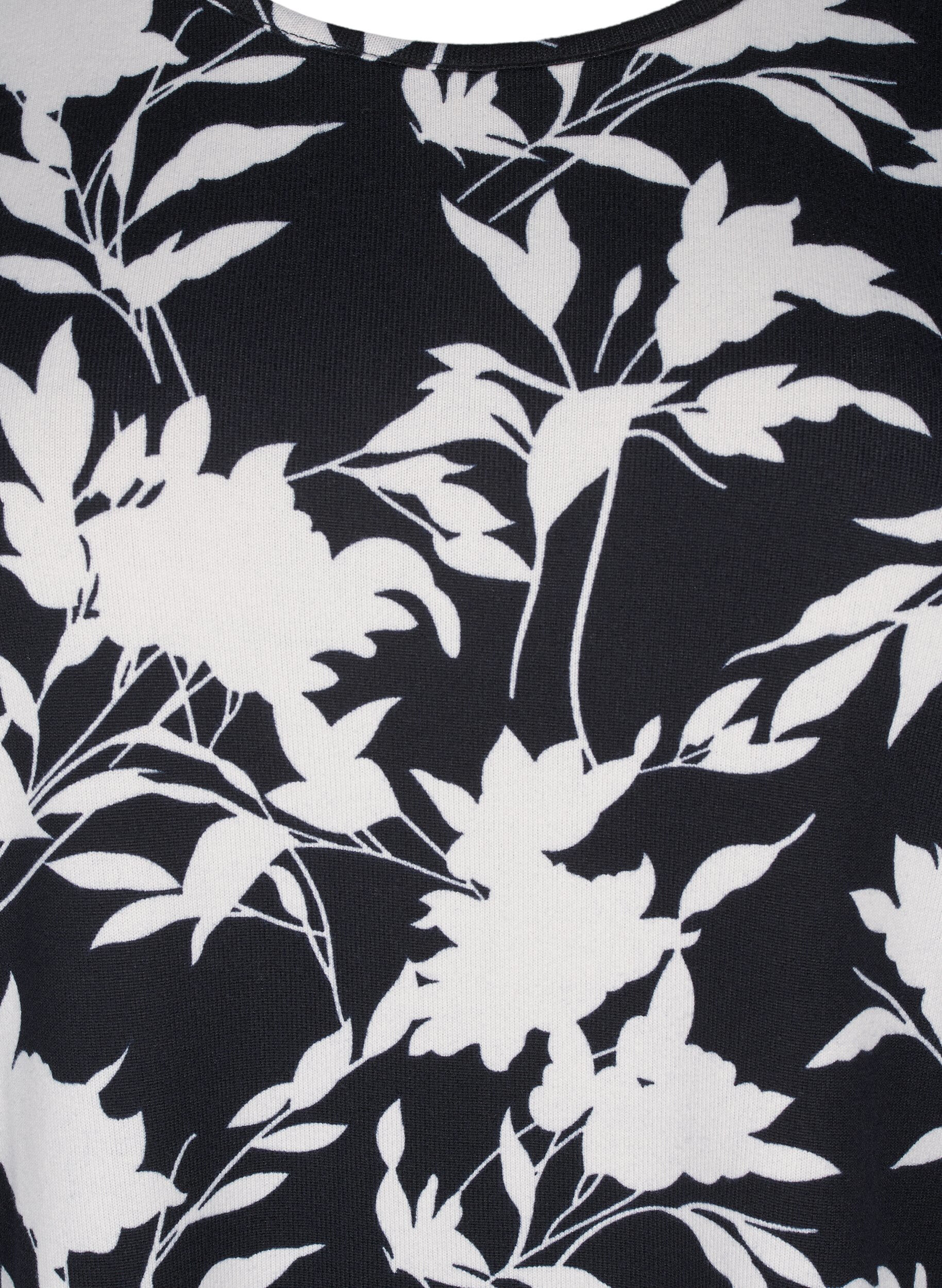 Zizzi Blomstret bluse med lange ermer, Bl&aring;, Packshot image number 2